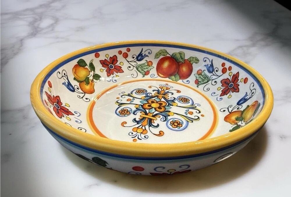LTD Commodities Ceramic Bowl Floral & Fruit Pattern Multicolor Glossy 8in